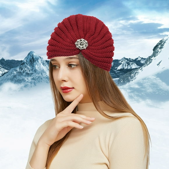 Bunenne Turbans for Women Chemo Headwear for Women Hair Wrap for Sleep Women's Round Bead Hat Woolen Hat Knitted Hat Toe Cap Head Scarf Hair Coverings for Women Red One Size