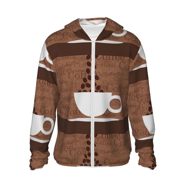 Fotbe Coffee Cafe Cup Chaqueta con Protección Solar UPF 50+ para Hombre y Mujer, Camisa con Capucha y Bolsillos-Small