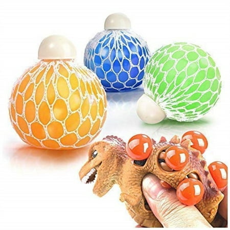 - 3 Set Mesh Grape Stress Ball and 1 Random Dinosaur Squeeze Toy for Kids and Adults, Boys and Girls Hand Sensory Tool to Vent Moo