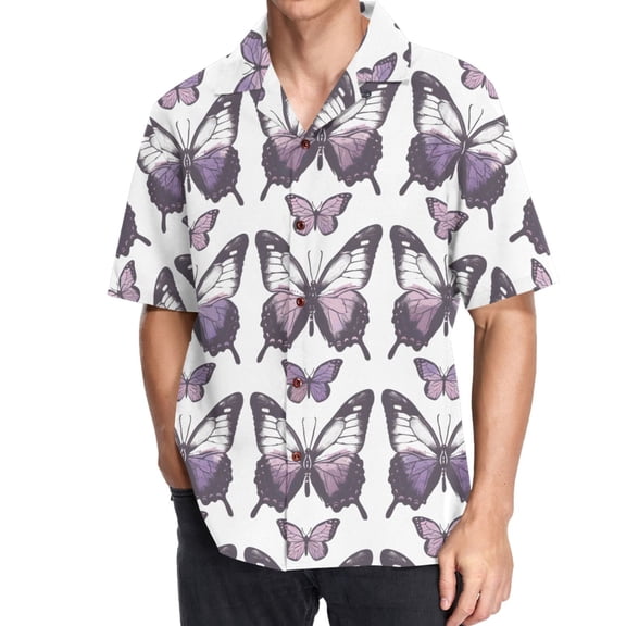 joogoo Men's Hawaiian Shirt Purple Butterfly Short Sleeve Casual Button Down Shirts M