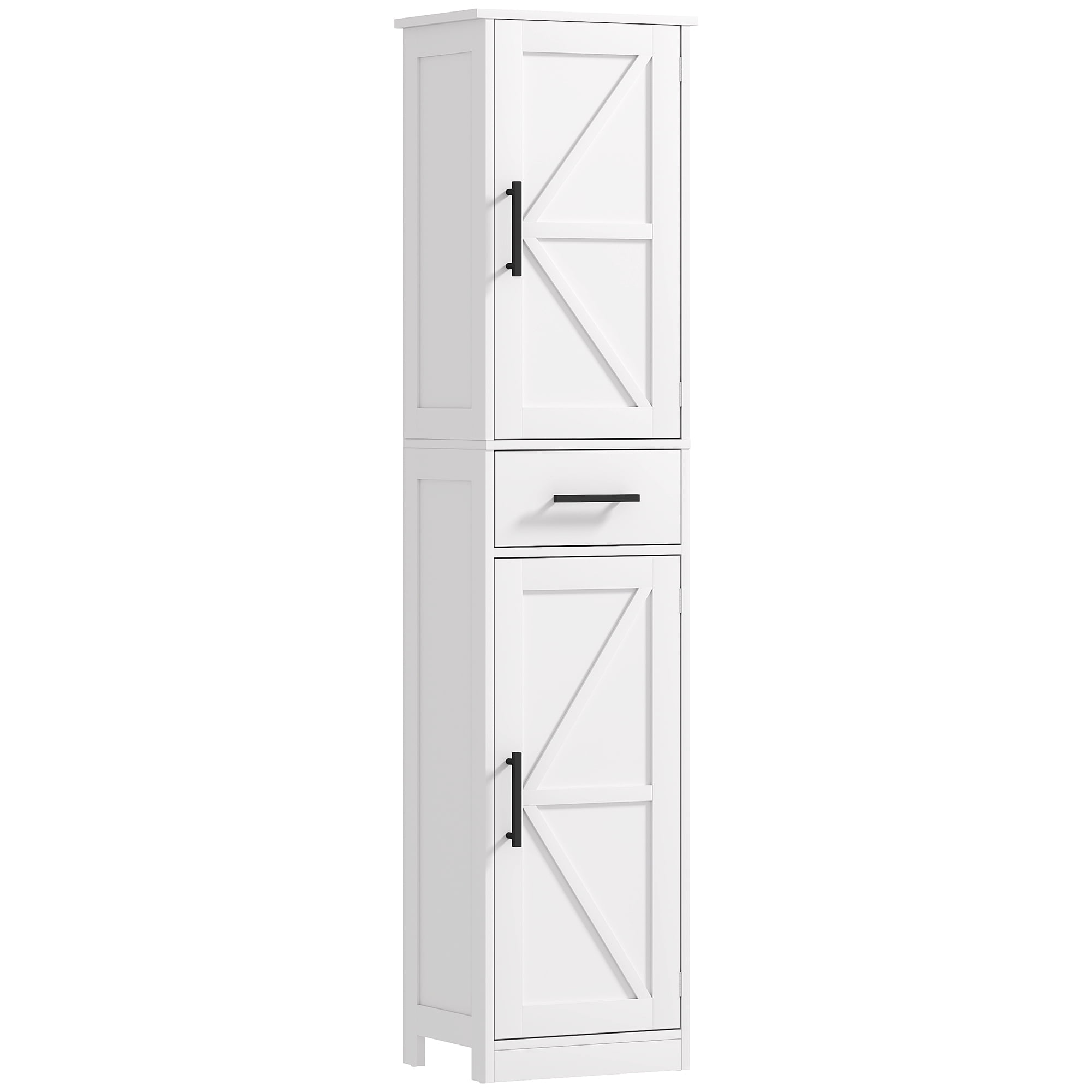 HOMCOM 67" Tall Bathroom Storage Cabinet with Drawer, Farmhouse Narrow Bathroom Cabinet with Barn Doors and Adjustable Shelves, Linen Cabinet, White