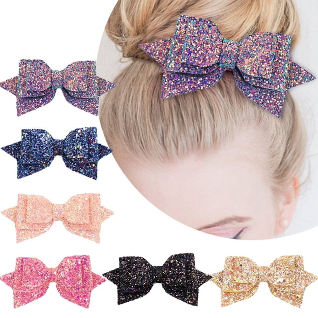 Lazos para el cabello con purpurina en pulgadas, pinzas para el cabello de boutique, 6 piezas, lentejuelas con purpurina multicolor, lazos grandes para el cabello para bebés, niñas, adolescentes y
