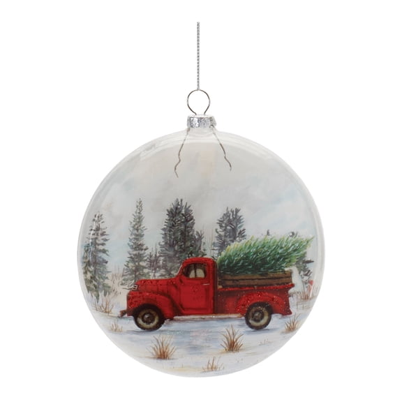 Melrose Glittered Truck Glass Christmas Ball Ornaments - 4.75" (120mm) - White and Red - 6ct