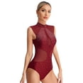 thumbnail image 4 of Doomiva Women's Rhinestones Bodysuit Cutout Back Gymnastic Ballet Dance Leotard Figure Skating Dancewear Burgundy M, 4 of 7