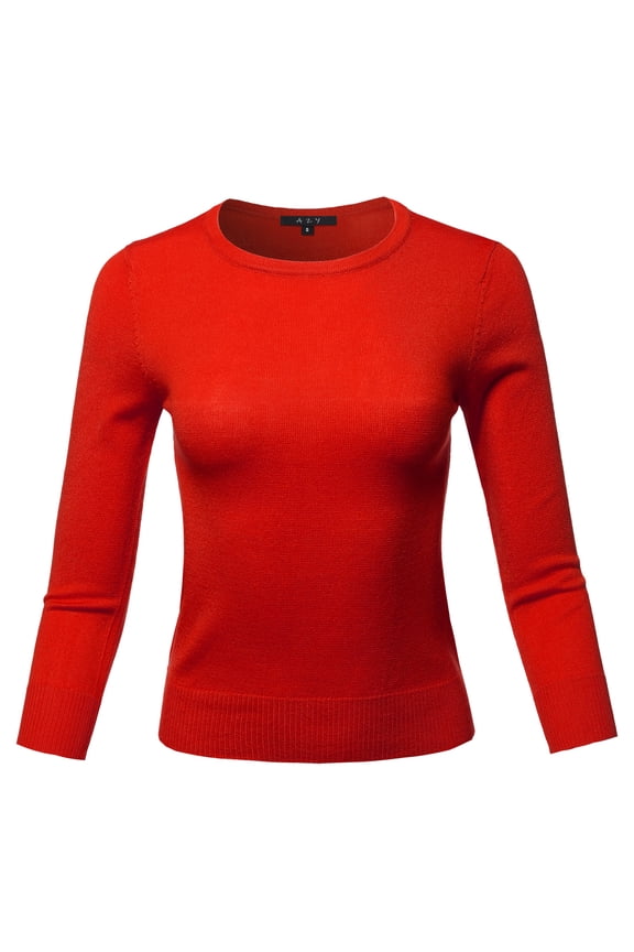 Women's Basic Casual Colorful 3/4 Sleeve Knit Pullover Sweator Top Tomato M