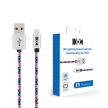 IKON Lighting Cable 1Pack 6FT Aluminum Braided, MFI Certified Lightning Paracord Cable to USB Cord Charging for iPhone 8, X, 7, 7 Plus, 6, 6s, 6Plus, 5, 5c, 5s, SE, iPad, iPod Nano, (Best Iphone Lighting Cable)