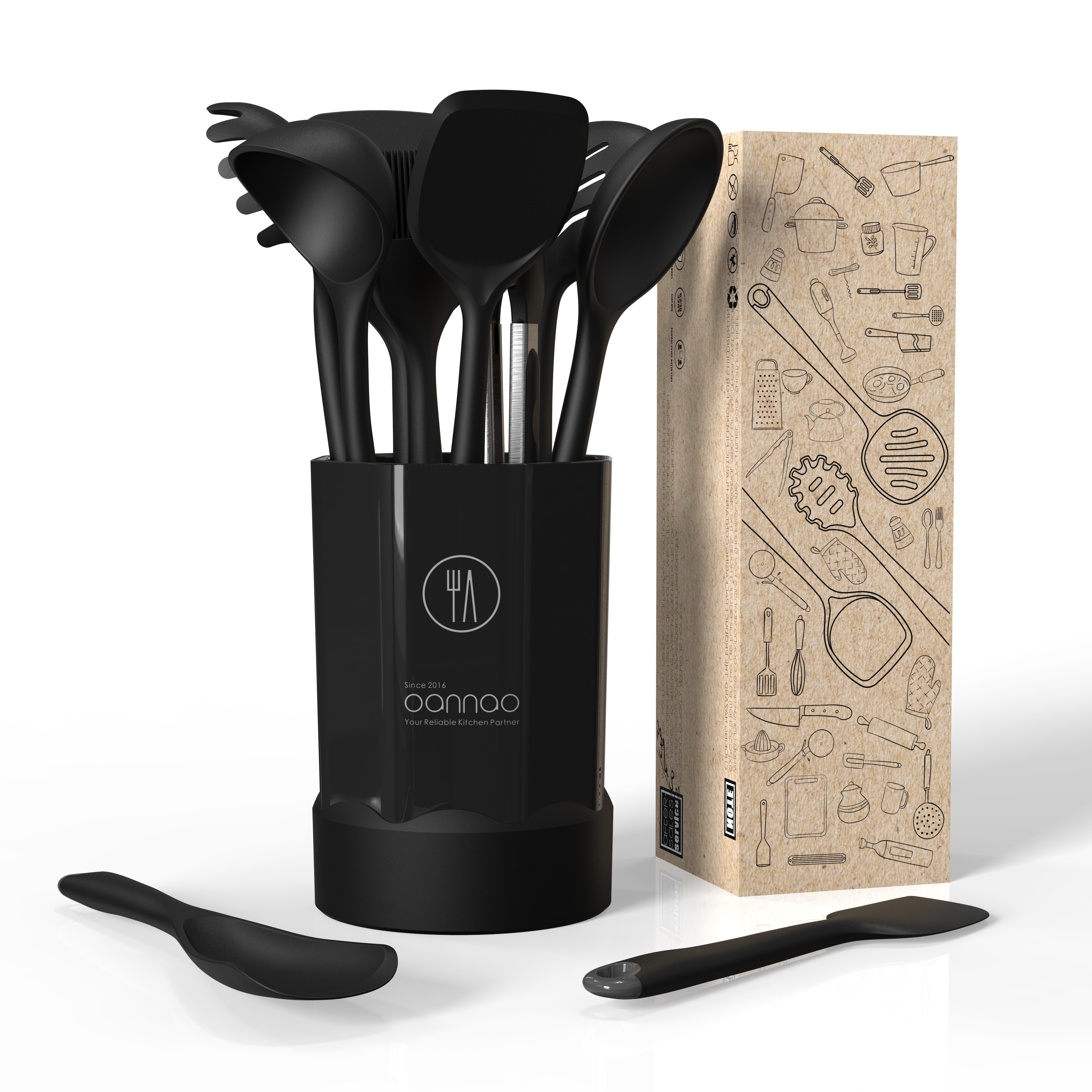 Oannao 10-Piece Silicone Kitchen Utensil Set, Black photo 3