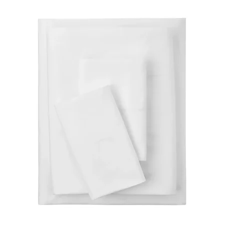 mainstays 4-piece 300 thread count white cotton blend percale bed sheet set, queen