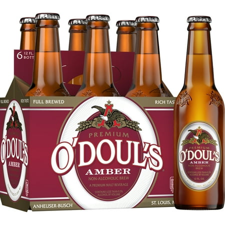 O'Doul's Amber American Lager Beer 6 Pack 12 fl oz Glass Bottles 0.5% ABV