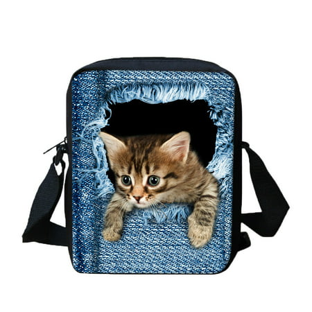 3D Animal Print Cat Backpack Student Children College Shoulder Canvas Bags