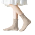 thumbnail image 5 of Fancifize Women Ribbed Mid Socks Casual Soft Stretch Solid Color Lettuce Edge Cute Socks for Fall Winter,Gray, 5 of 6