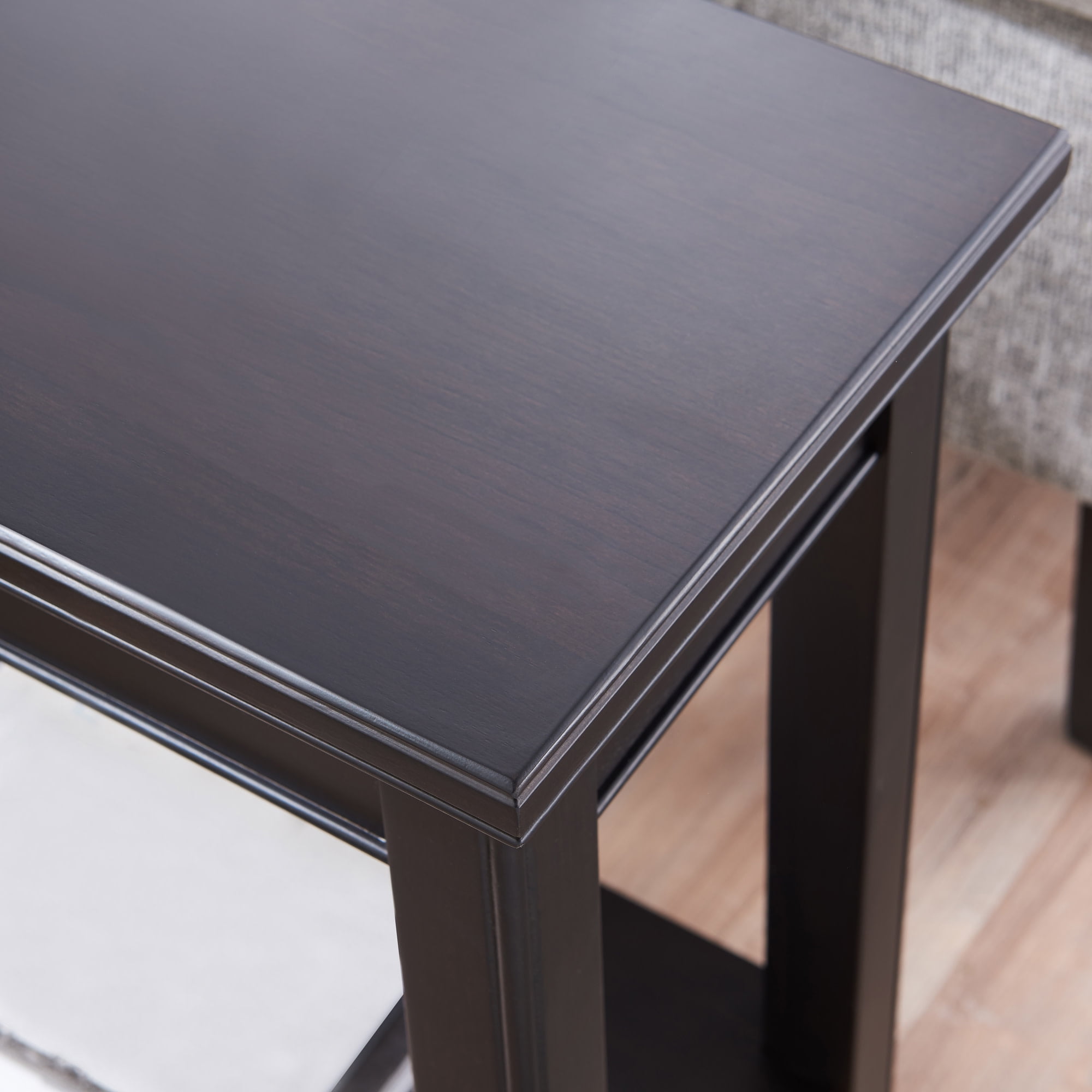 Black Solid Wood Narrow End Table with Shelf, Small Space, 12 in. W