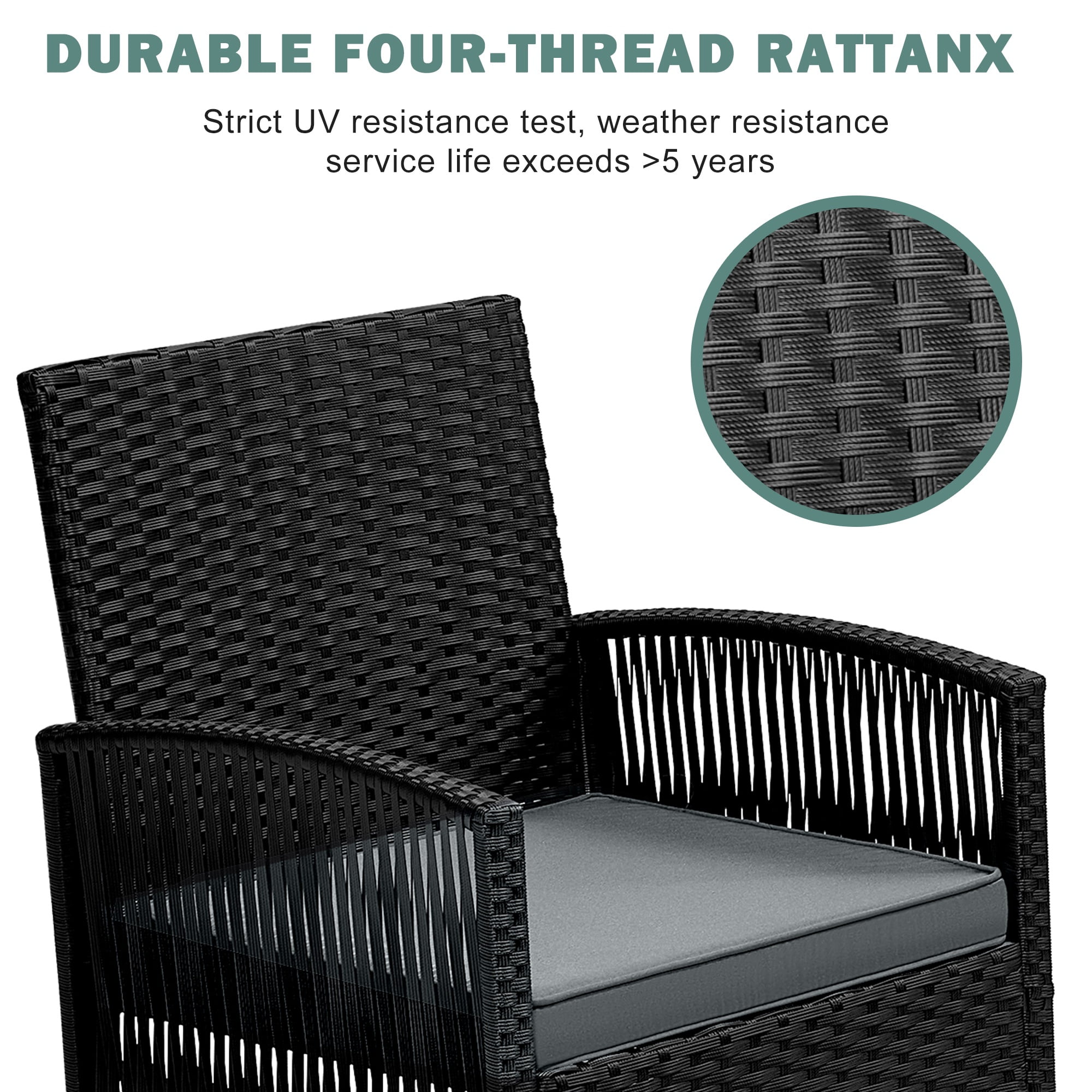 Outdoor Furniture Set, Segmart 4 Pieces Rattan Patio Sofa Set Cushioned Sofa & Charis, Deck Porch Poolside Furniture Conversation Set for 4 with Coffee Table, Gray
