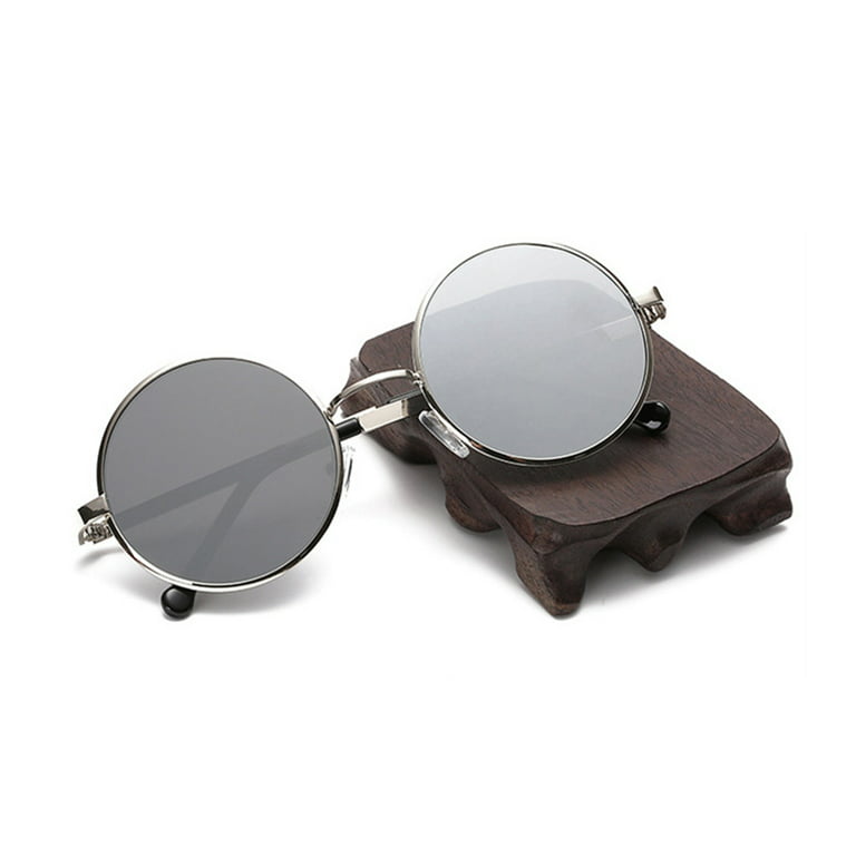 Vintage Metal Frame Round Reflective Sunglasses Circle Mirrored Sunglasses  Men Women Glasses (Silver Frame with Water Silver Lens)