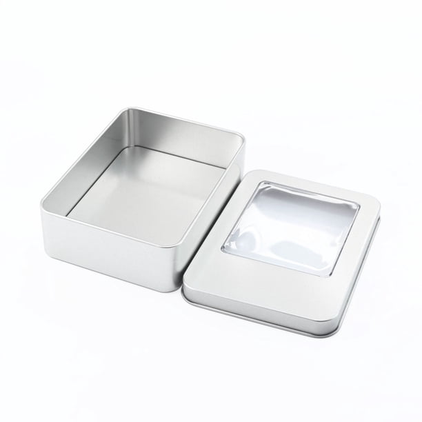 Caja de hierro para embalaje con ventana rectangular, accesorios y piezas, caja de hierro para embalaje general, caja de hojalata