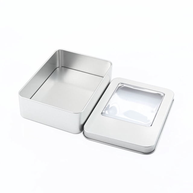 Caja de hierro para embalaje con ventana rectangular, accesorios y piezas, caja de hierro para embalaje general, caja de hojalata