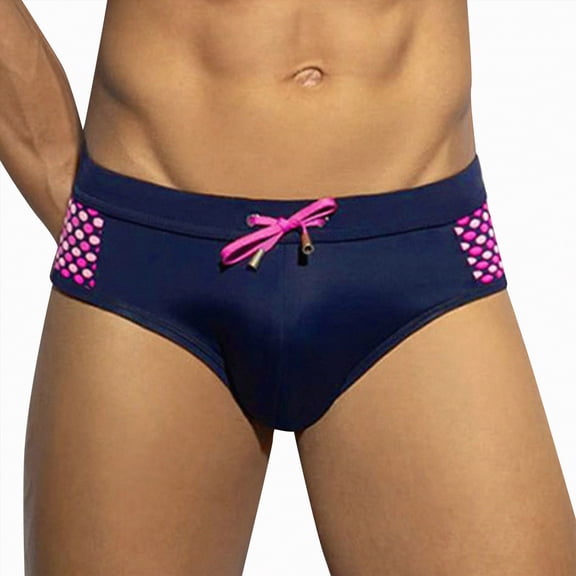 kpoplk Men's Sexy Low Rise Swimsuits Quick DryBikini Swimming Briefs Swimwear with Adjustable Drawstring Size XL,Blue