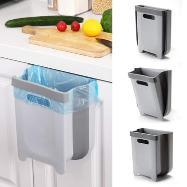 Rezlli Hanging Collapsible Trash Bin for Kitchen Cabinet Door RV Trash Can,9L,Gray