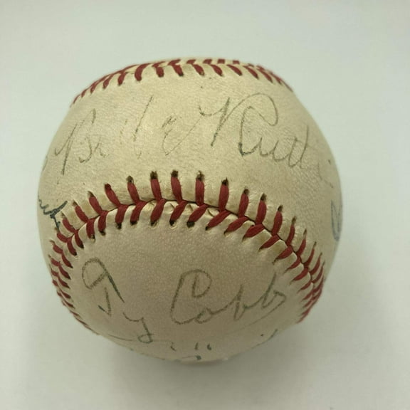 Babe Ruth  Ty Cobb Hall Of Fame Multi Signed Baseball JSA COA