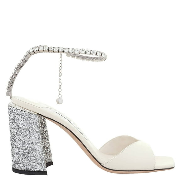 Jimmy Choo Saeda 85 Sandals In Beige Leather, Brand Size 38 ( US Size 8 )