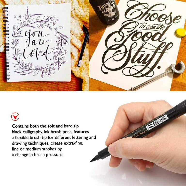 4 Sizes Black Calligraphy Pens Hand Lettering Pen Brush Markers Set for  Beginners Signature Writing Art Drawing Illustration Sketching