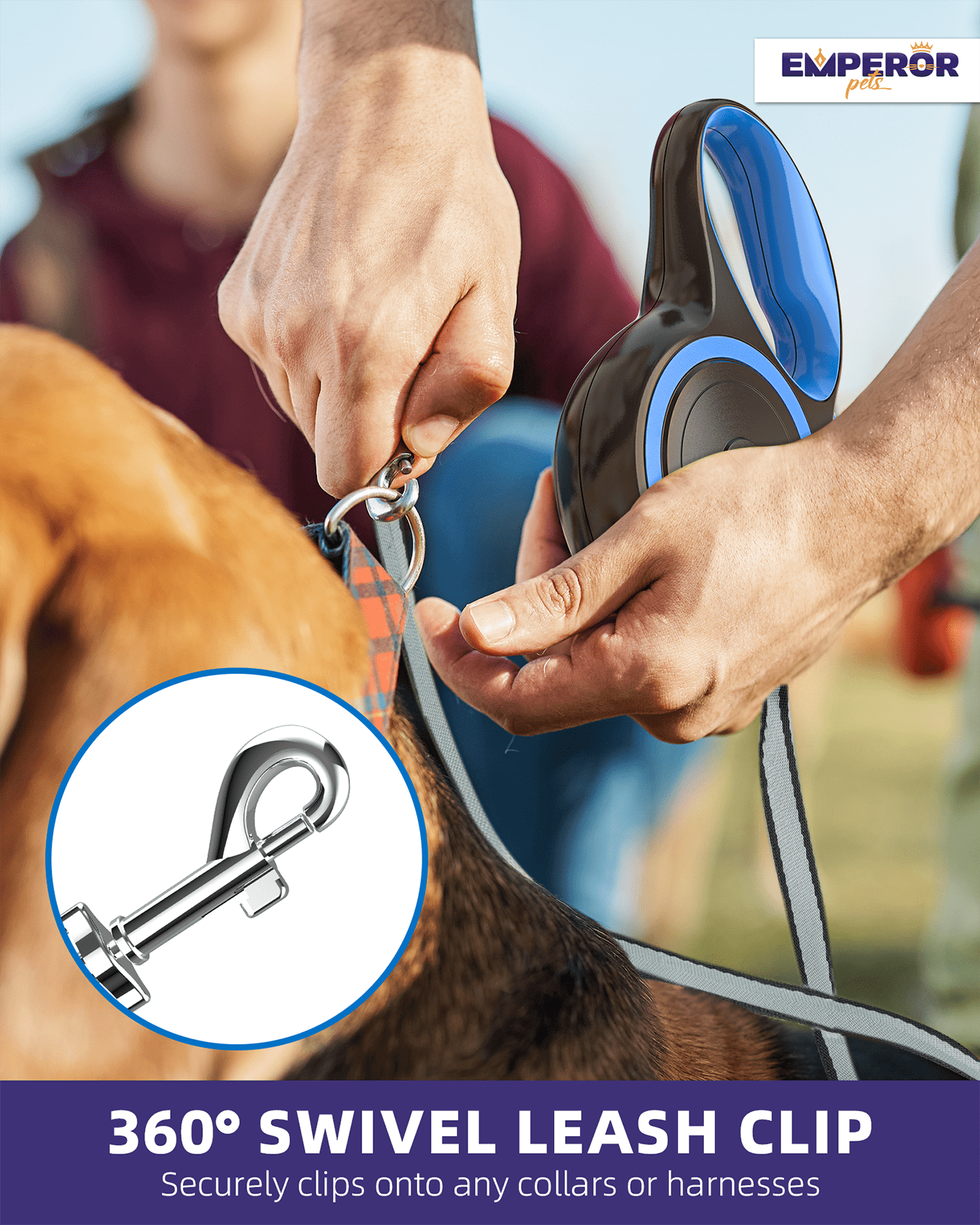 Emperor Pets 16 ft Retractable Dog Leash Small Dogs - Up to 44lbs, Small Dog Leash Heavy Duty Dog Leash Retractable 16 ft - Blue - BL16-20