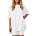 thumbnail image 2 of Short Sets Women 2 Piece Outfits Oversized T-Shirts Pocketed Cotton Shorts Matching Sets Sleepwear For Women, 2 of 8