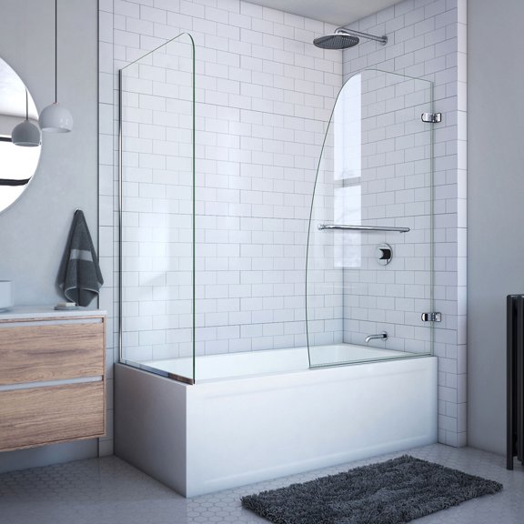 DreamLine Aqua Uno 56-60 in. W x 30 in. D x 58 in. H Frameless Hinged Tub Door with Return Panel in Chrome