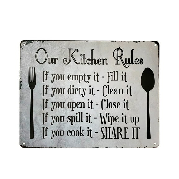 YUMBOR Kitchen Rules Rustic Metal Wall Sign 13” x 10” Plaque & Sign