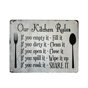 Kitchen Rules Plaque Wall Decor Rustic Metal Hanging Sign Kitchen Rules Sign Wall Decor, Funny House Decor Retro Poster Metal Sign, Iron Paint-13X10-Inch
