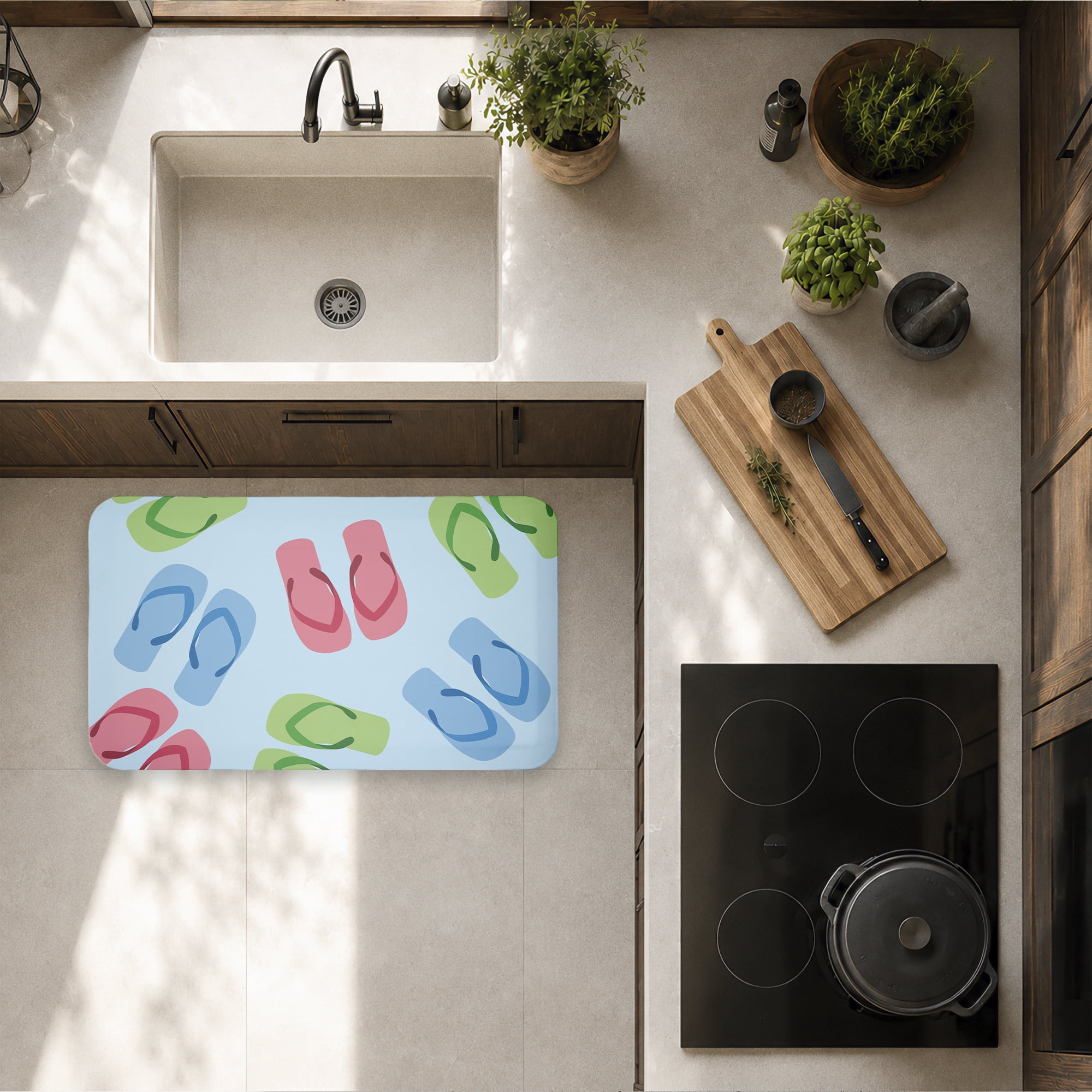 Stupell Industries Colorful Flip Flops on Blue Printed Anti-Fatigue Floor Mat, design by Lil' Rue