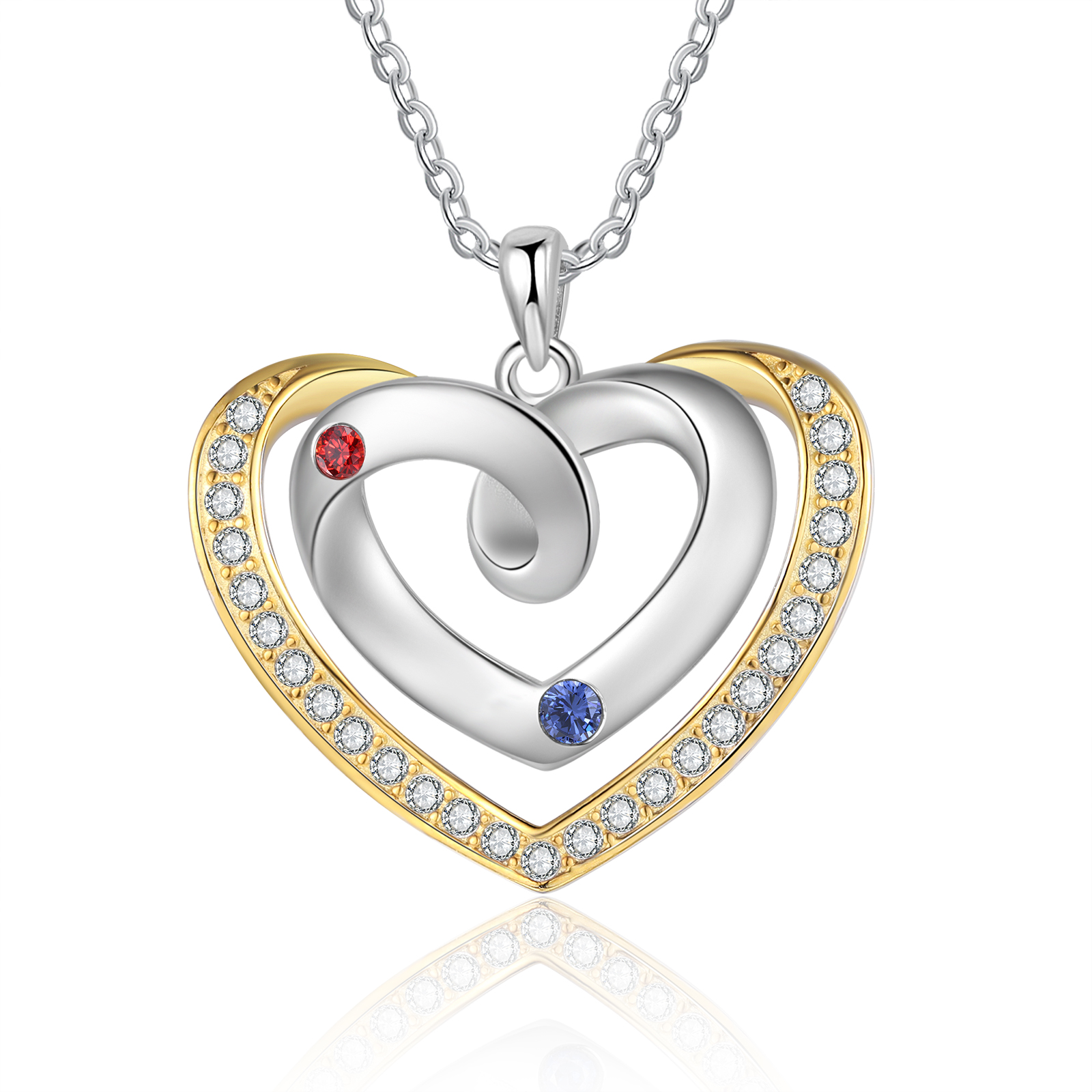 Mementos Personalized Rhodium Plated Brass Family Necklace for Women(Mom) with 2 Birthstones Names