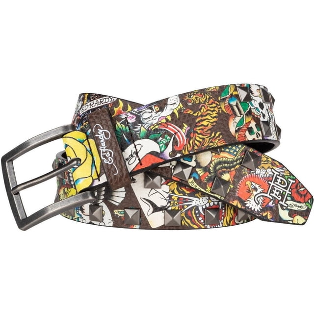 Ed Hardy Pyramid Studded Belt - VB93809EHQA (Brown, 38)