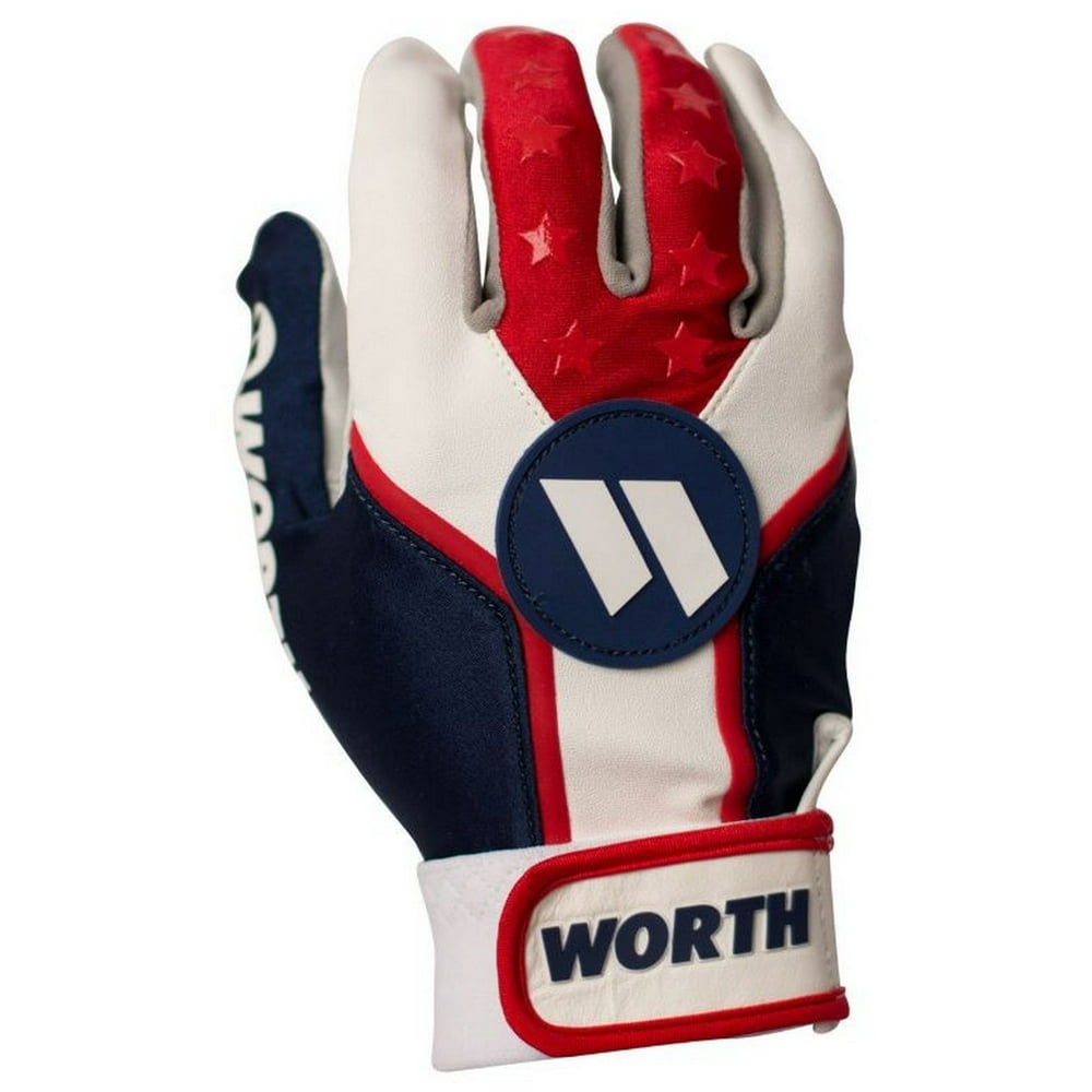 Worth Sports WBATGLRWB04 Batting Gloves XL Red, White & Blue