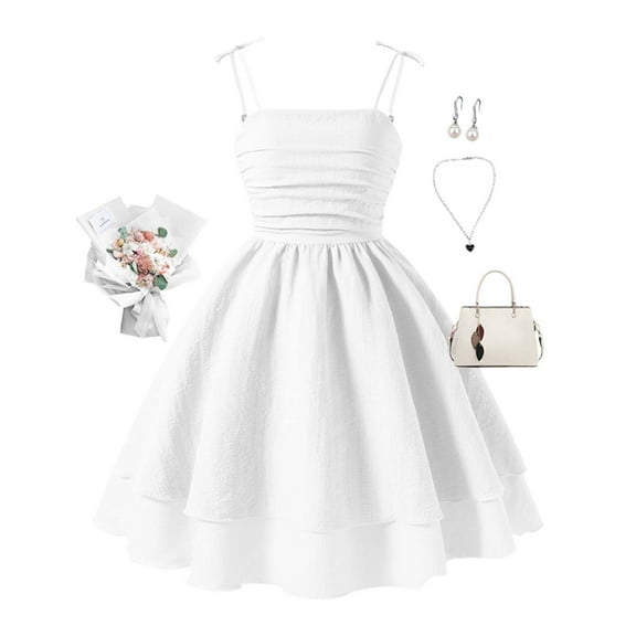 Tfken Girls Dress Solid Color Summer Daily Wear White A-Line Girl Dresses Size 11 Years-12 Years