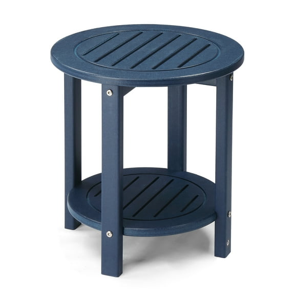 Ktaxon 16.1in Round 2-Tier HDPE Outdoor Side Table, Patio End Table with Weather-Resistant Design for Porch, Balcony, Navy Blue