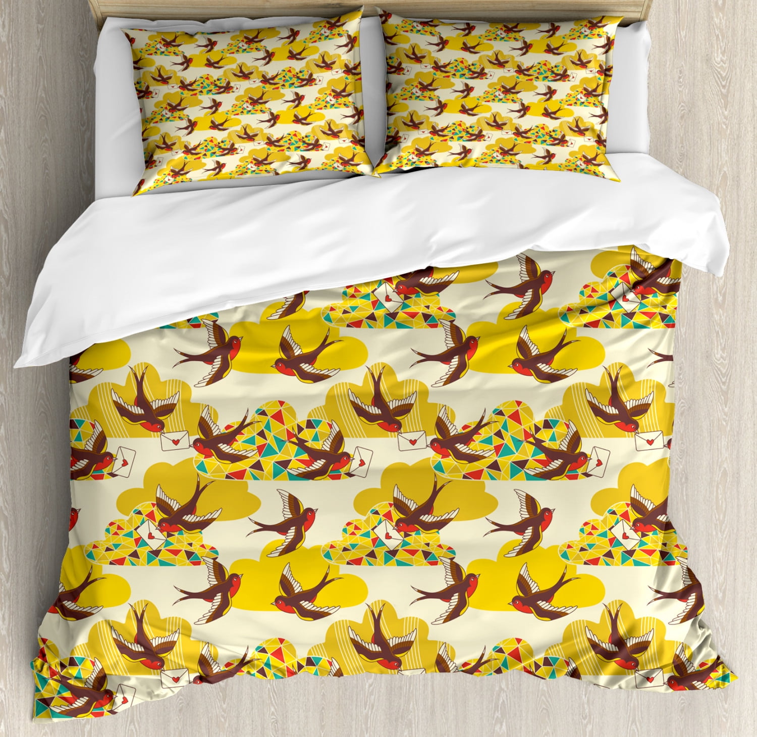 Retro Duvet Cover Set Queen Size, Old School Design Repetition of Birds  Carrying Love Letters with Abstract Clouds, Decorative 3 Piece Bedding Set  with 2 Pillow Shams, Multicolor, by Ambesonne - Walmart.com