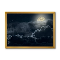 Designart 'Cloudy Full Moon Night With Stars' Nautical & Coastal Framed Art Print