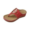thumbnail image 2 of THDHVS Wedge Sandals for Women,Womens Sandals,Summer Dressy Casual Round Open Toe Beach Shoes Flip Flops Thick Bottom Low Wedge Heels Sandals for Women Red 7.5, 2 of 6