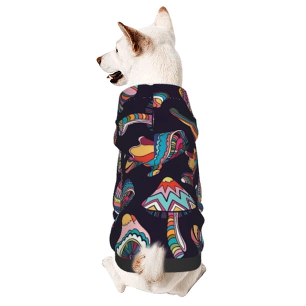 Fotbe Mushroom Doodle Sudadera con Estampado para Perros Pequeños – Suéter con Capucha para Mascotas, Tela Suave de Forro Polar con Bolsillo-X-Large