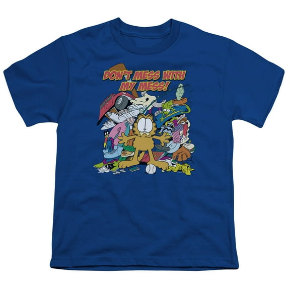 Trevco GAR333-YT-4 Garfield My Mess Short Sleeve Youth 18-1 T-Shirt, Royal Blue - Extra Large