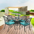 thumbnail image 3 of VIVIJASON 5-Piece Outdoor Patio Dining Set, All-Weather Cast Aluminum Conversation Set, Patio Furniture Set Include 4 Cushioned Chairs, a 35.4 inch Round Table w/Umbrella Hole, Ocean Blue Cushion, 3 of 7