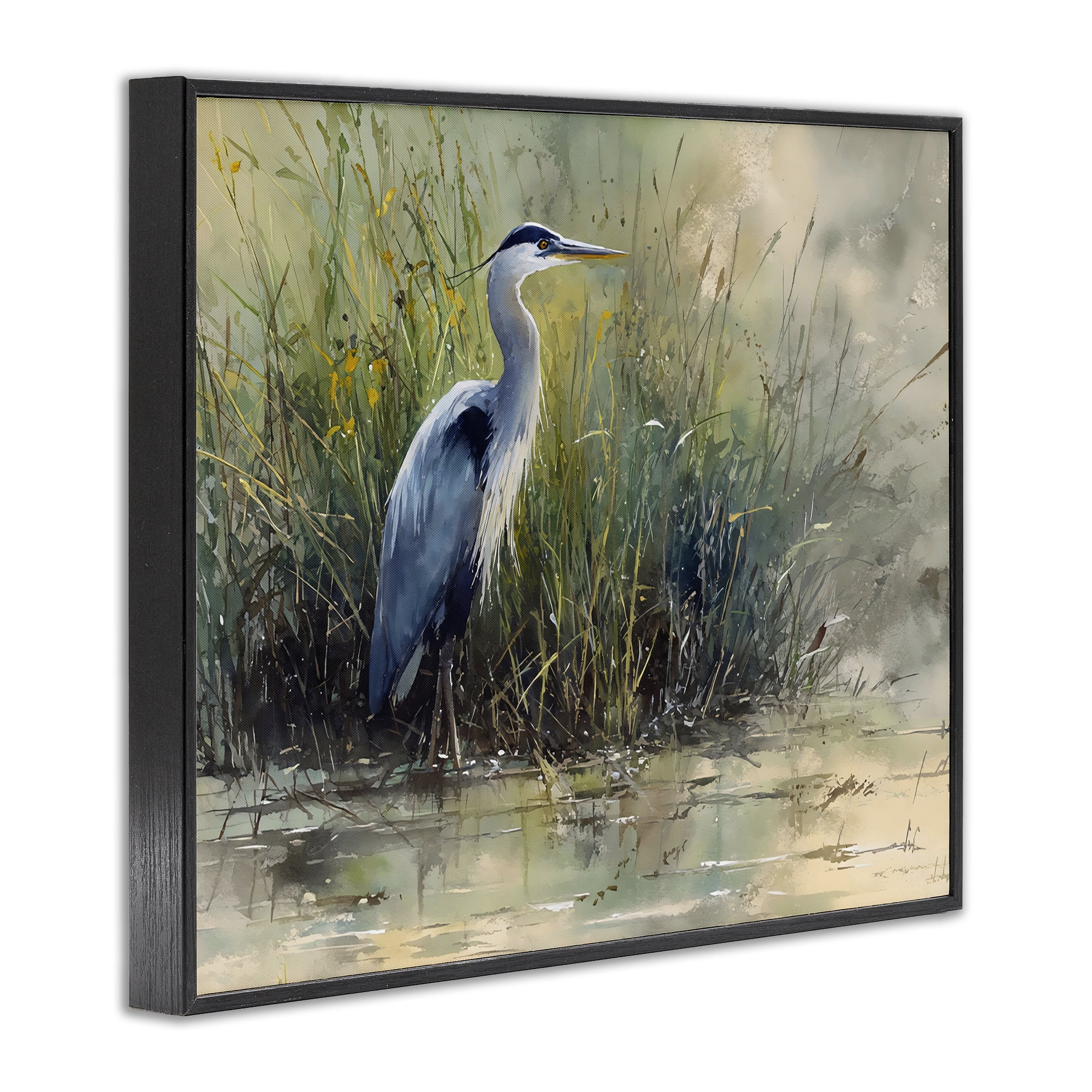 Stupell Industries Heron In The Grass Black Framed Giclee Art, design by Franklyn Gregory