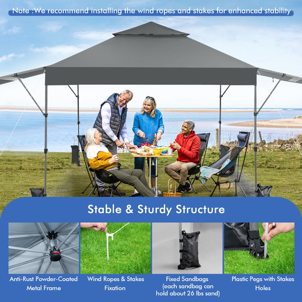 Aimee Lii 10 x 17.6 Feet Outdoor Instant Pop-up Canopy Tent with Dual Half Awnings, Backyard Canopy Gazebo for Party Camping BBQ Events, Gray
