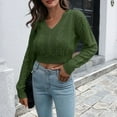 thumbnail image 2 of Vedolay Fall Sweater Womens Sweaters V Neck Long Sleeve Color Block Striped Casual Knit Pullover Tops,Green S, 2 of 4
