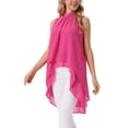 thumbnail image 4 of INSPIRAR CHIC Blusas sin mangas de gasa para mujer con cuello alto, lazo en la espalda, dobladillo asimétrico, camiseta de verano M Rosa intenso, 4 of 6