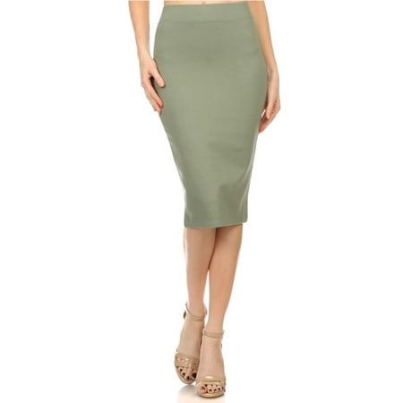 OFASHIONUSA Women's High Waist Band Bodycon Midi Stretchy Pencil Skirt (Green,