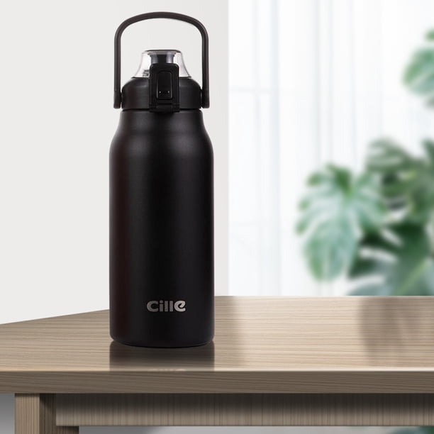 Botella de vacío portátil con asa, a prueba de , 45 onzas, sin BPA, de gran capacidad, taza de vacío, de vacío para acampar, viajar, casa, negro Macarena Botella de vacío
