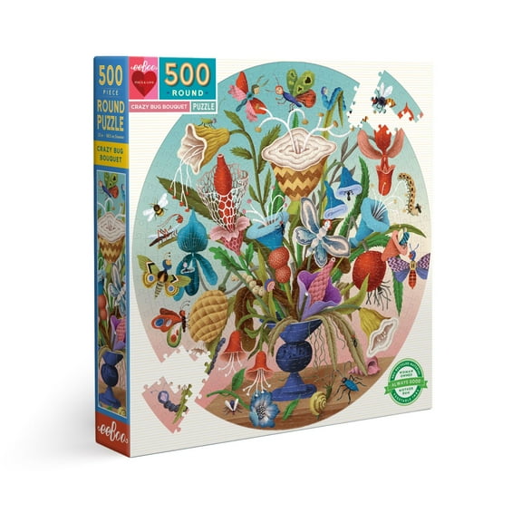 eeBoo Piece and Love Crazy Bug Bouquet 500 Piece Round Jigsaw Puzzle