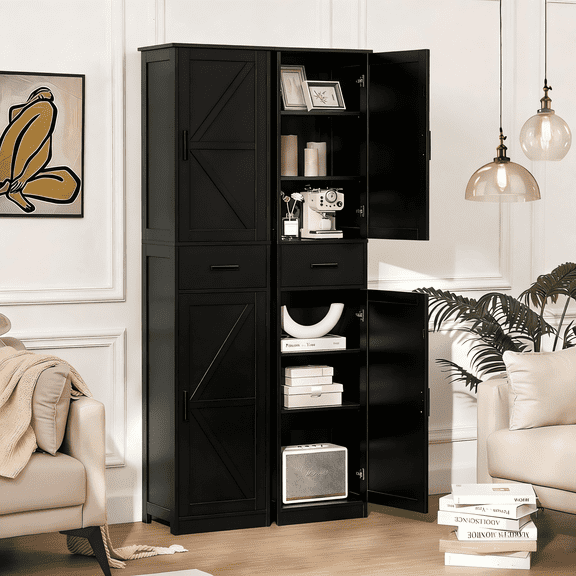 LENLN Modern 67'' Tall Storage Cabinet, 2 Doors & 1 Drawer with Adjustable Shelves, Freestanding Organizer for Kitchen and Bathroom